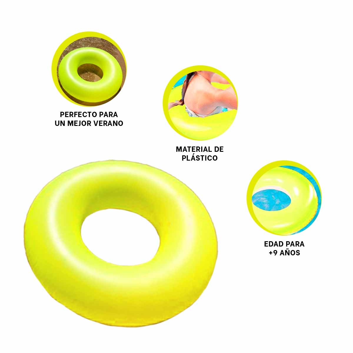 FLOTADOR INFANTIL NEON AMARILLO 91 CM LIGERO Y SEGURO Y+LIGAS REGALO - 3
