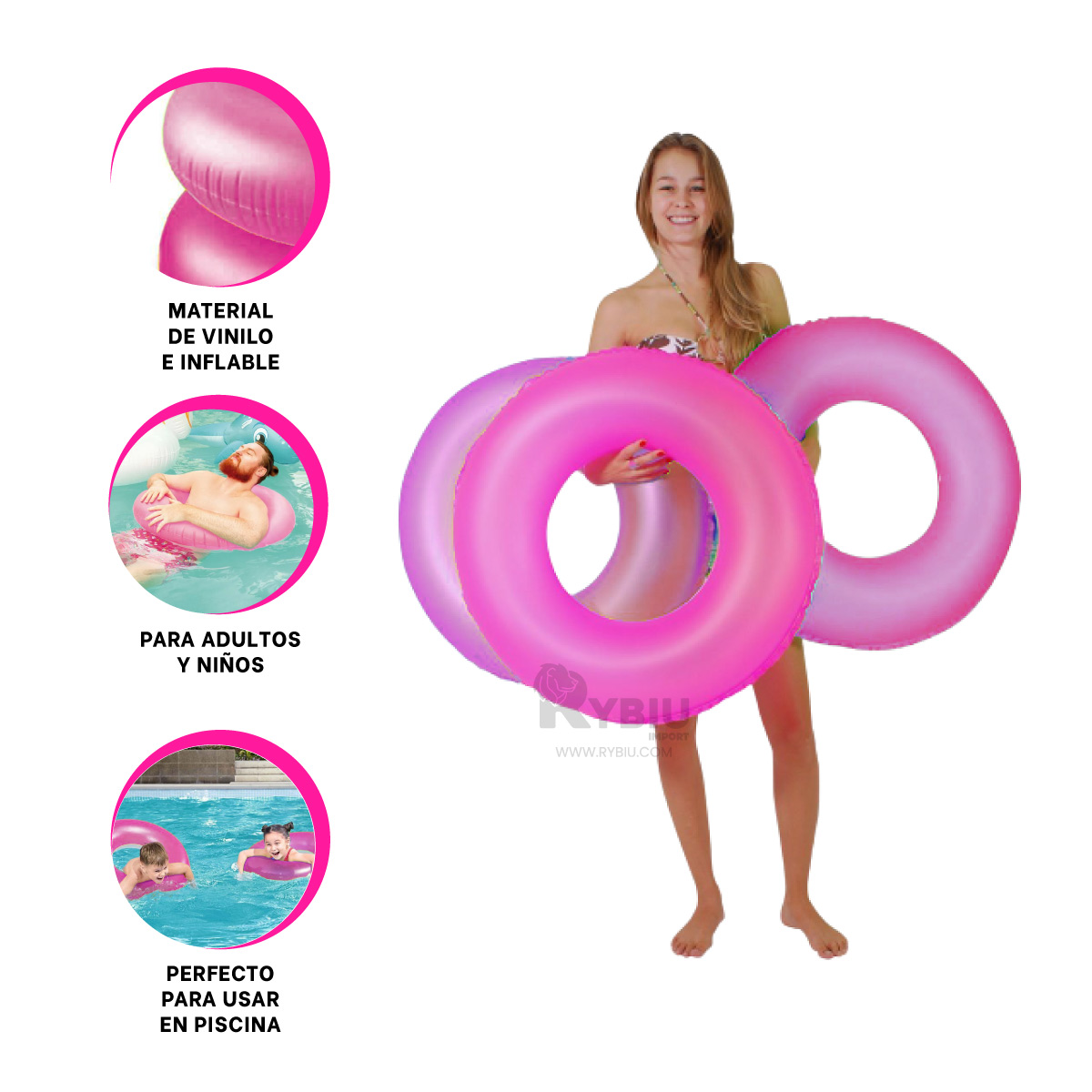 FLOTADOR GRAN DISEÑO 91CM EN ROSADO NEON Y+REGALO AGENDITA - 3
