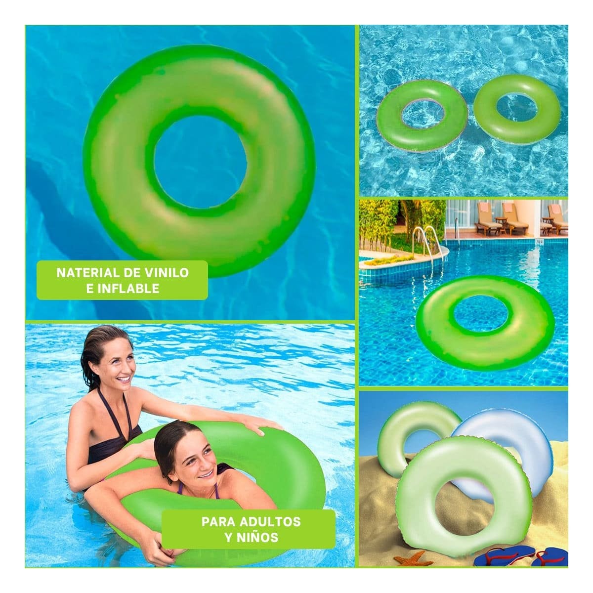 JUGUETE NEON VERDE 91 CM INFLABLE PARA PISCINA Y+LIGAS REGALO - 5