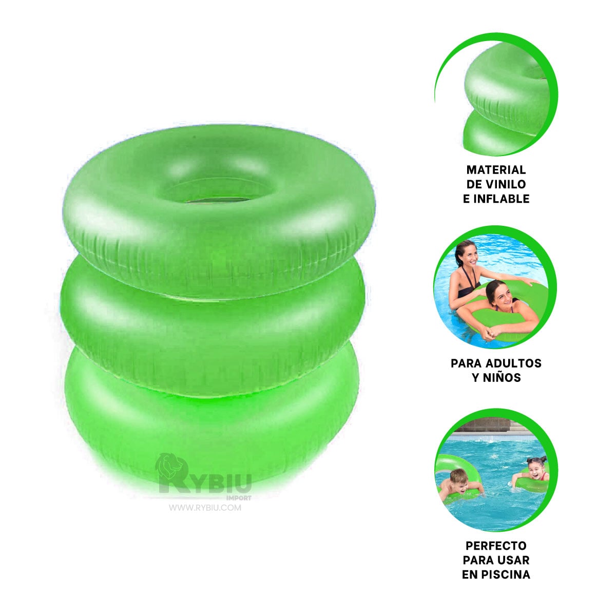 FLOTADOR VERSATIL 91CM EN VERDE NEON Y+PAPEL DE REGALO - 1