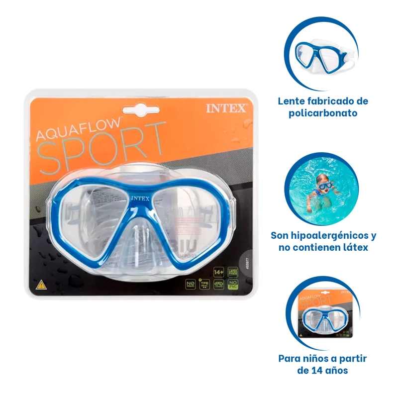 LENTES BUCEO RYBIU 55977 AZUL + REGALO LIGAS PEINAR - 1