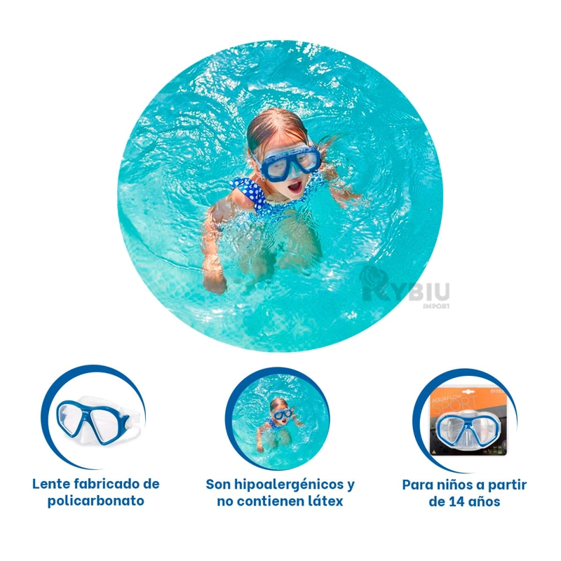 LENTES BUCEO RYBIU 55977 AZUL + REGALO LIGAS PEINAR - 2