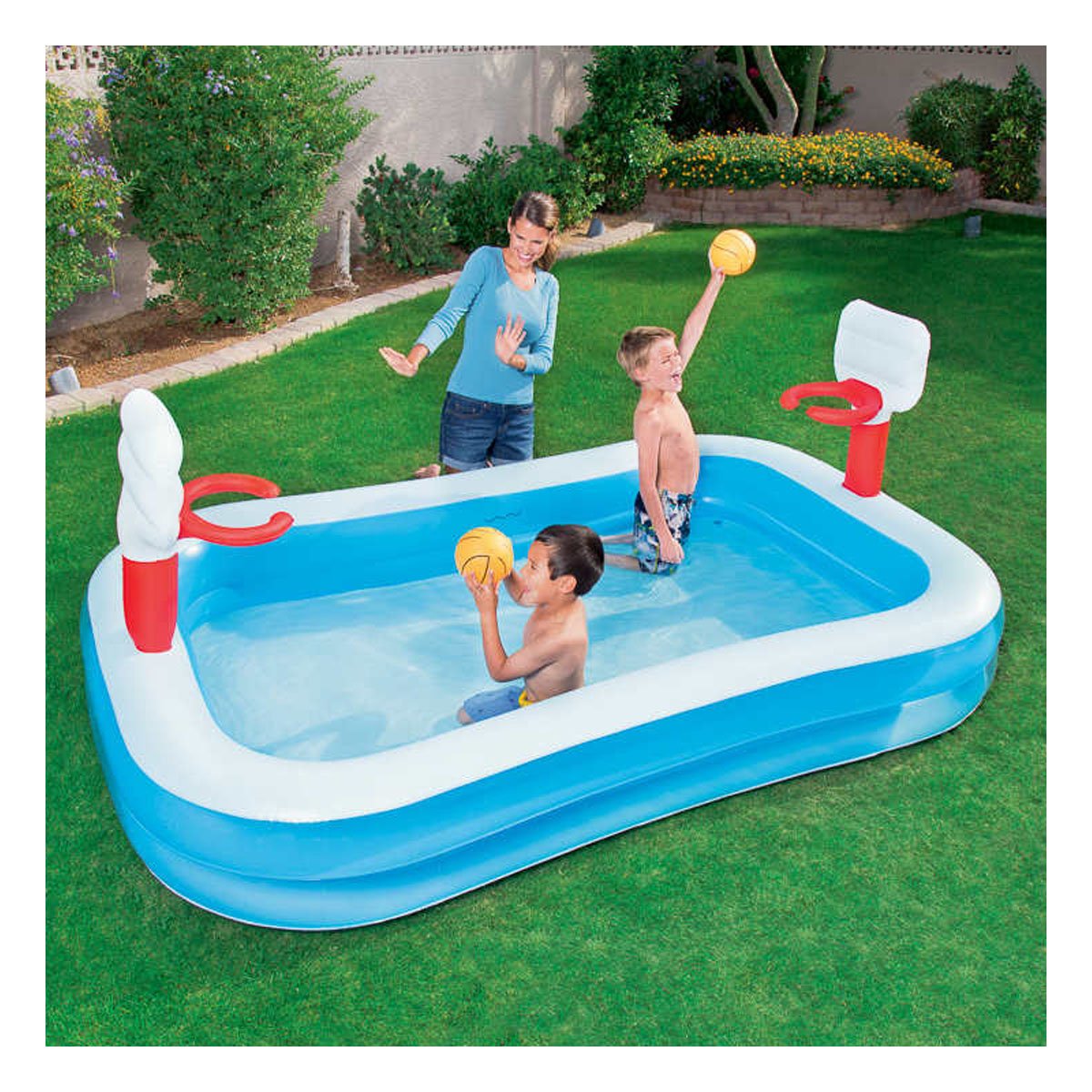 EQUIPO PORTATIL INFLABLE DE BALONCESTO PARA PISCINA CON RED Y PELOTA BESTWAY Y+PAPEL REGALO - 5