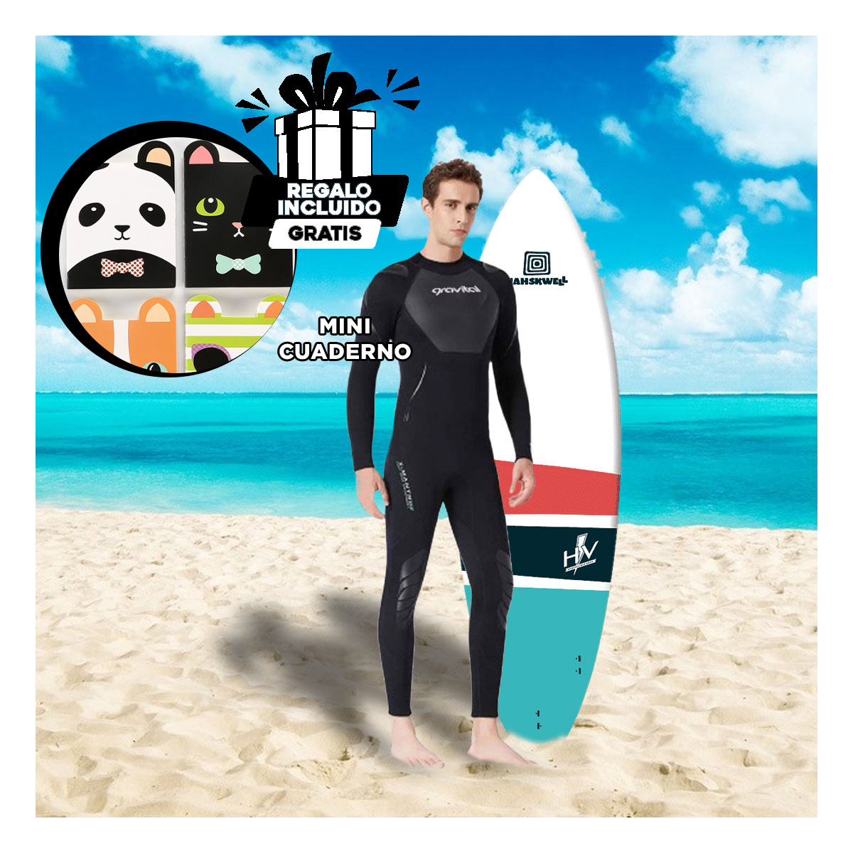 TRAJE BAÑO NATACIÓN HOMBRE RYBIU 61130-M NEGRO ESPECIAL EL MAR + GIFT MINIAGENDA - 1