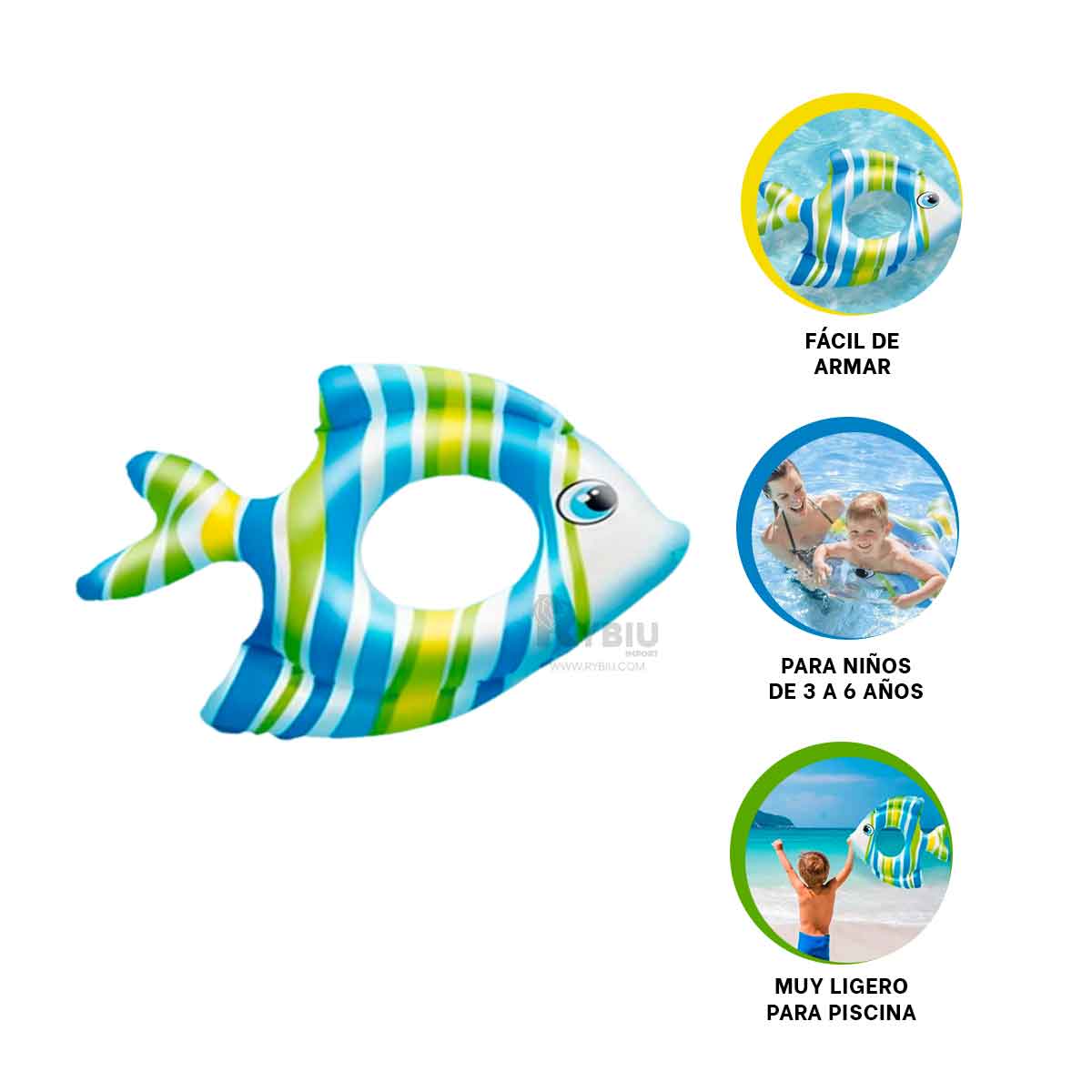 INFLABLE LIGERO DE PEZ RAYADO CELESTE Y+REGALO STICKERS - 1