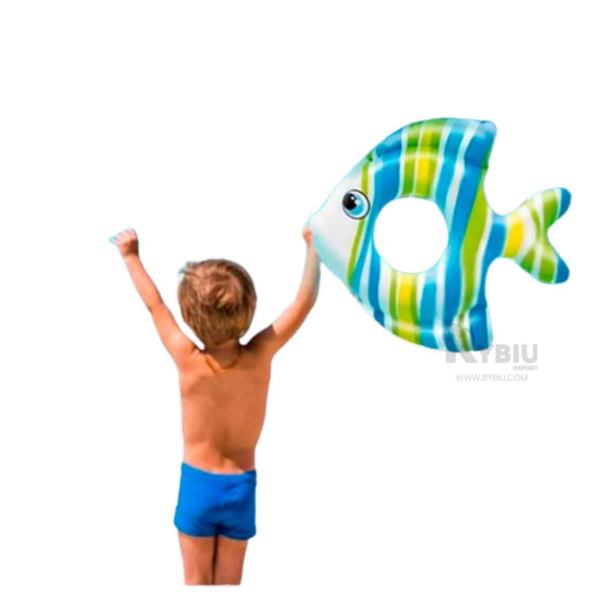 INFLABLE LIGERO DE PEZ RAYADO CELESTE Y+REGALO STICKERS - 3