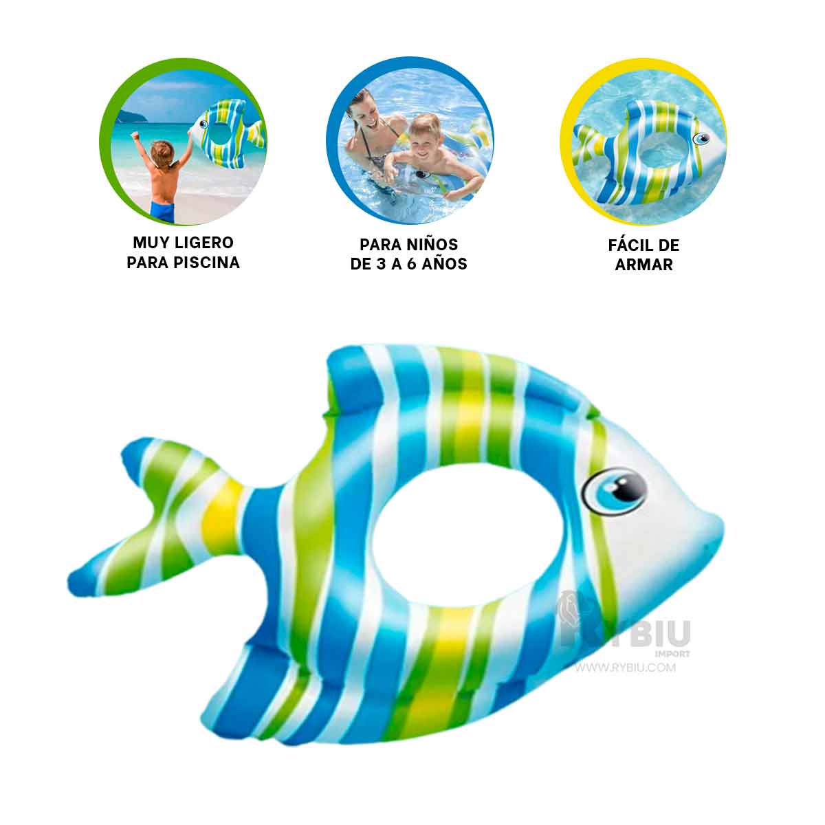 INFLABLE LIGERO DE PEZ RAYADO CELESTE Y+REGALO STICKERS - 4