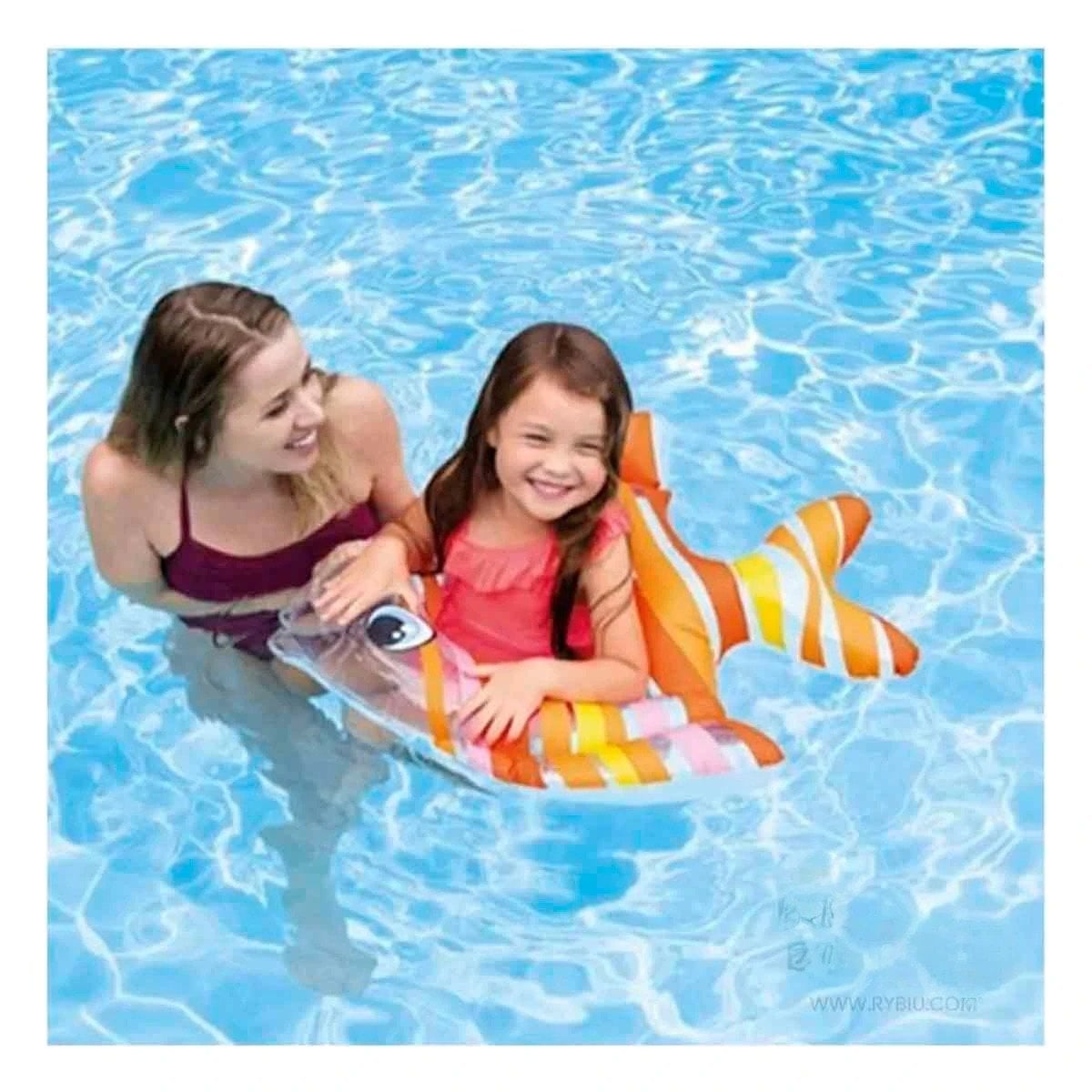 JUGUETE INFLABLE DIVERTIDO ANARANJADO PEZ RAYADO 83 X 81 CM PARA PISCINA Y+LIGAS REGALO - 1
