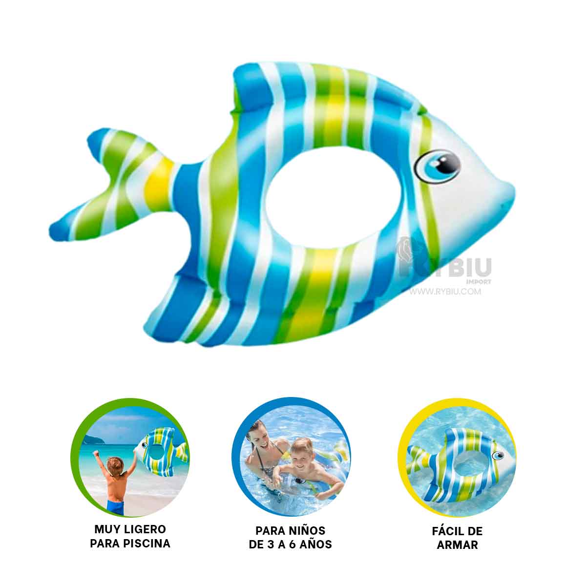 FLOTANTE DE PEZ RAYADO CELESTE Y+REGALO LIGAS PARA PEINAR - 3