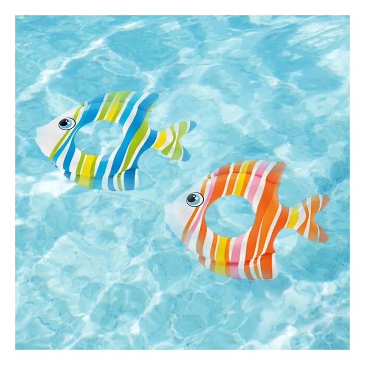 JUGUETE INFLABLE DIVERTIDO CELESTE PEZ RAYADO 83 X 81 CM PARA PISCINA Y+LIGAS REGALO - 1