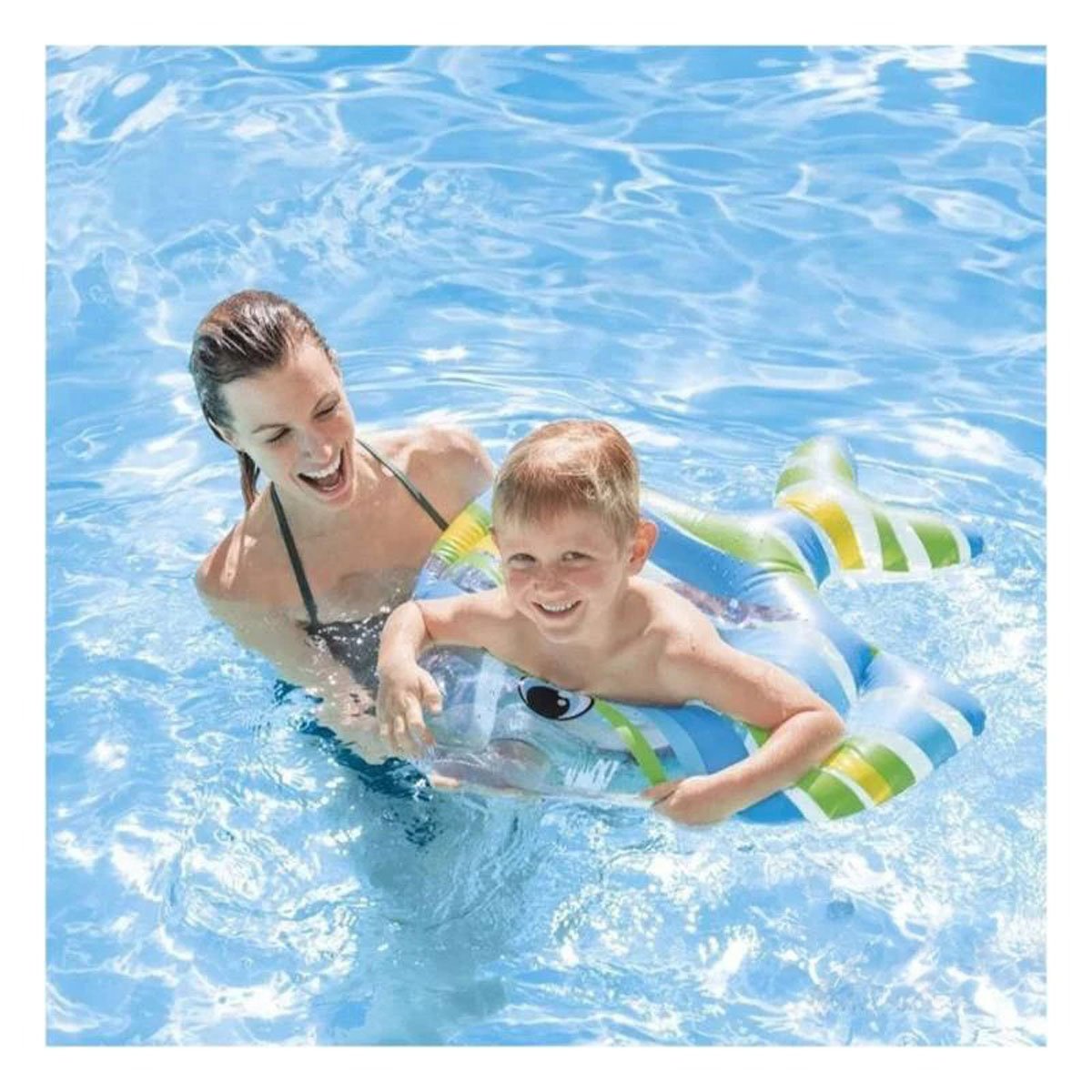 JUGUETE INFLABLE DIVERTIDO CELESTE PEZ RAYADO 83 X 81 CM PARA PISCINA Y+LIGAS REGALO - 2