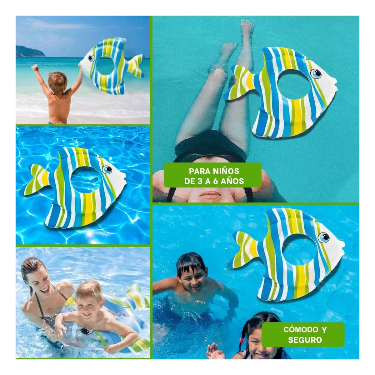 JUGUETE INFLABLE DIVERTIDO CELESTE PEZ RAYADO 83 X 81 CM PARA PISCINA Y+LIGAS REGALO - 5