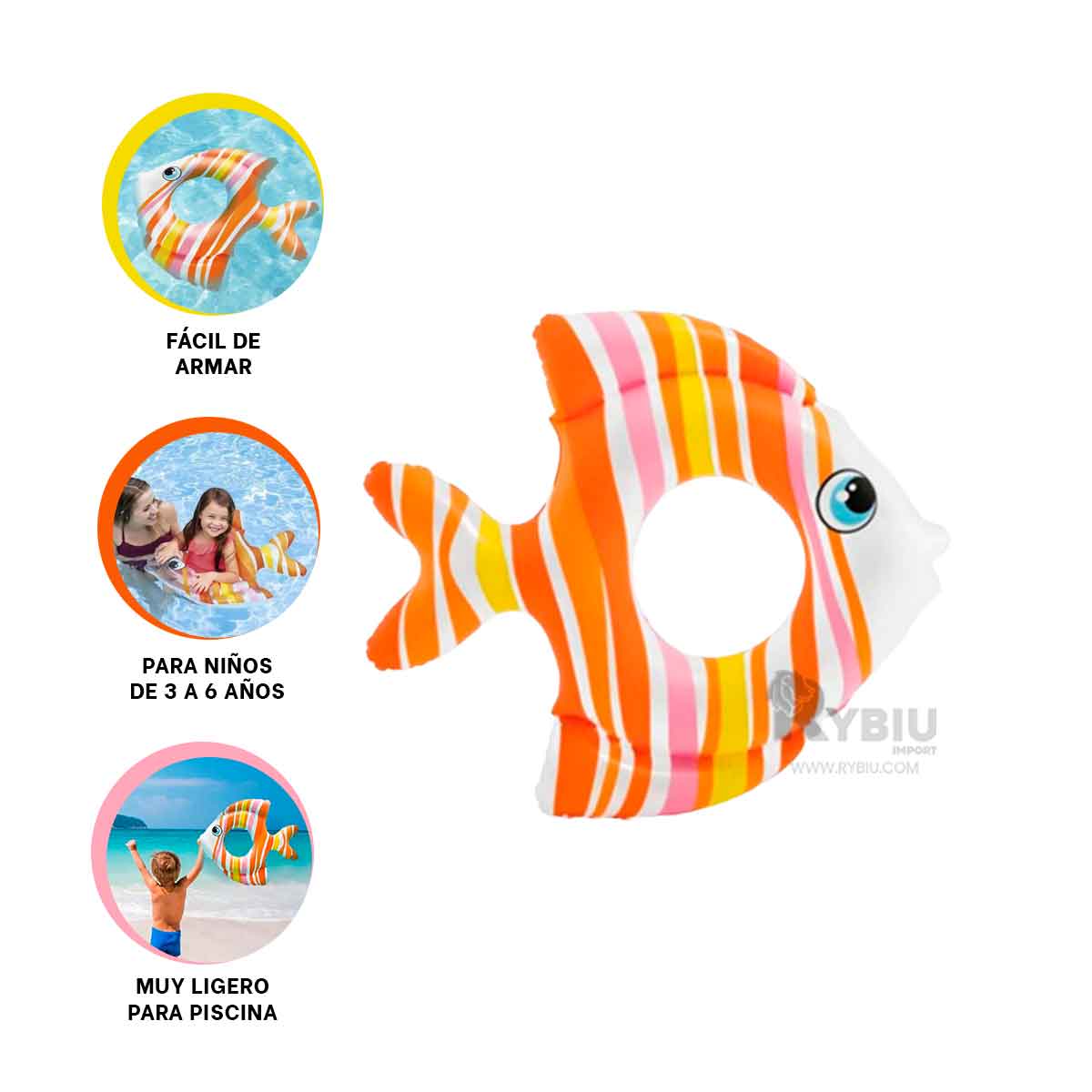 FLOTANTE DE PEZ RAYADO ANARANJADO Y+REGALO LIGAS PARA PEINAR - 2