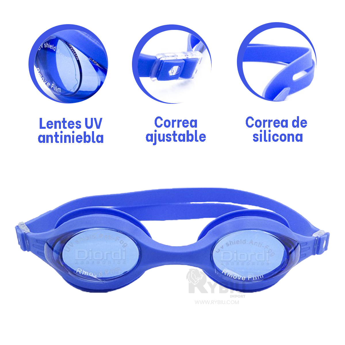 GAFAS NATACIÓN RYBIU MG-1600 AMPLIAS AZUL + REGALO AGENDITA - 1