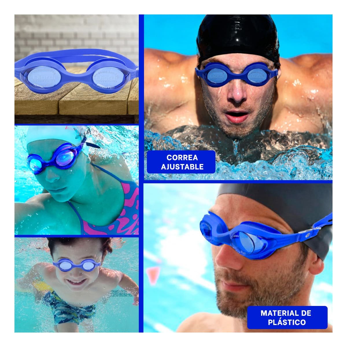 LENTES NATACIÓN RYBIU MG-1600 AJUSTABLES AZUL + POST-IT ADHESIVOS - 5