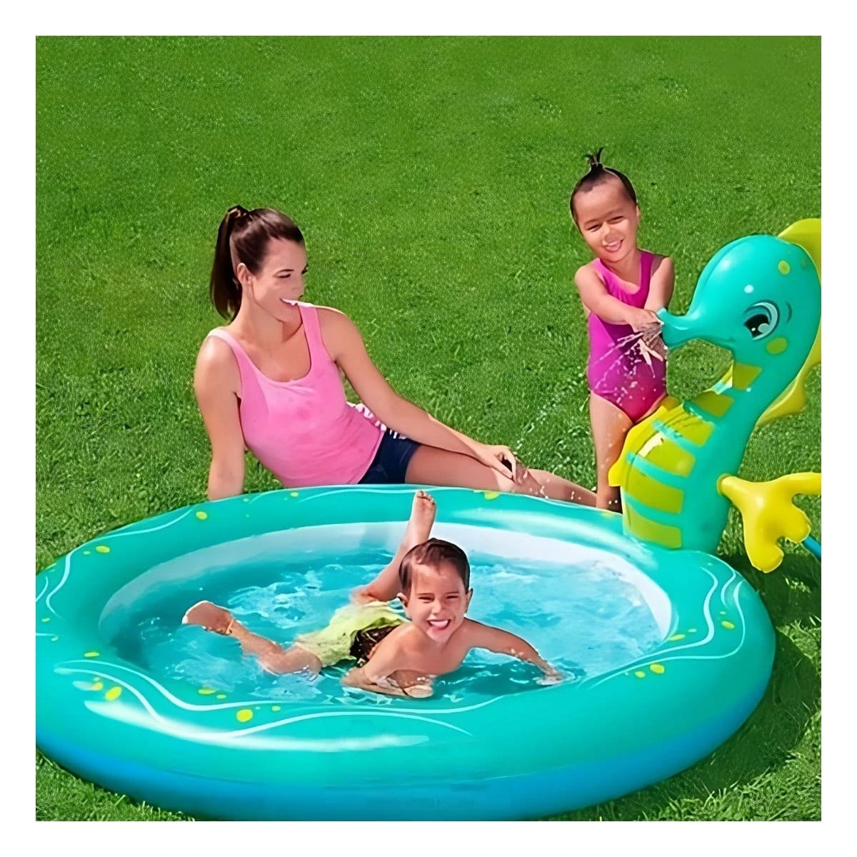 ALBERCA INFLABLE CABALLITO DE MAR PARA HOGAR Y CASA CON DISENO MARINO Y+LIGAS REGALO - 2