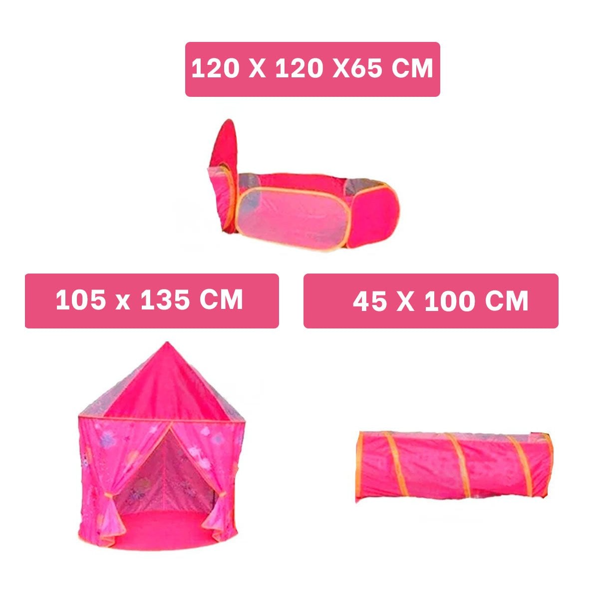 TIENDA RESISTENTE 3 PIEZAS CON TECHO SEGURO Y COLORES ALEGRES ROSADO Y+POST IT - 4