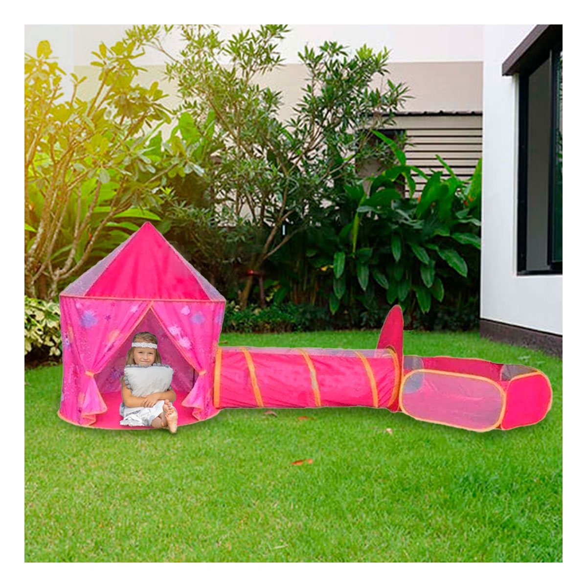 TIENDA COMPACTA 3 PIEZAS CON TELA SUAVE Y MONTAJE FACIL ROSADO Y+LIGAS REGALO - 2