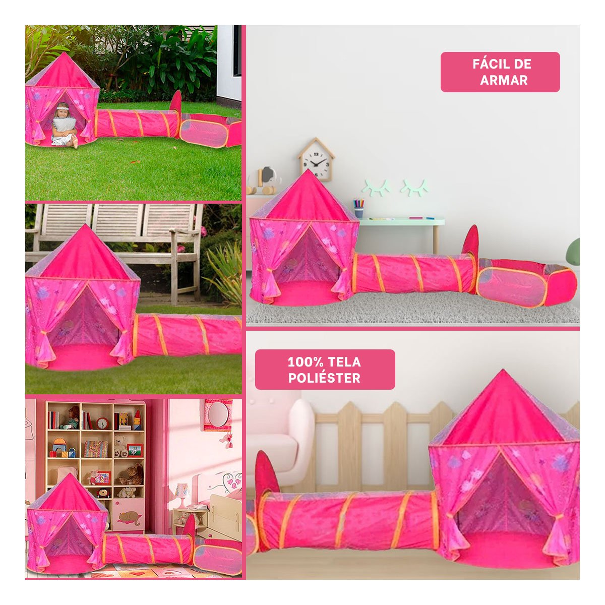 TIENDA COMPACTA 3 PIEZAS CON TELA SUAVE Y MONTAJE FACIL ROSADO Y+LIGAS REGALO - 5