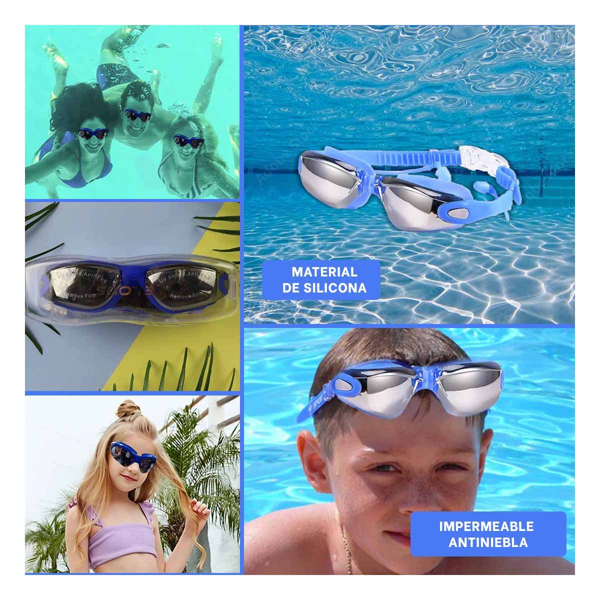 LENTES NATACIÓN RYBIU MG-HN72A FLEXIBLES AZUL + POST-IT ADHESIVOS - 1