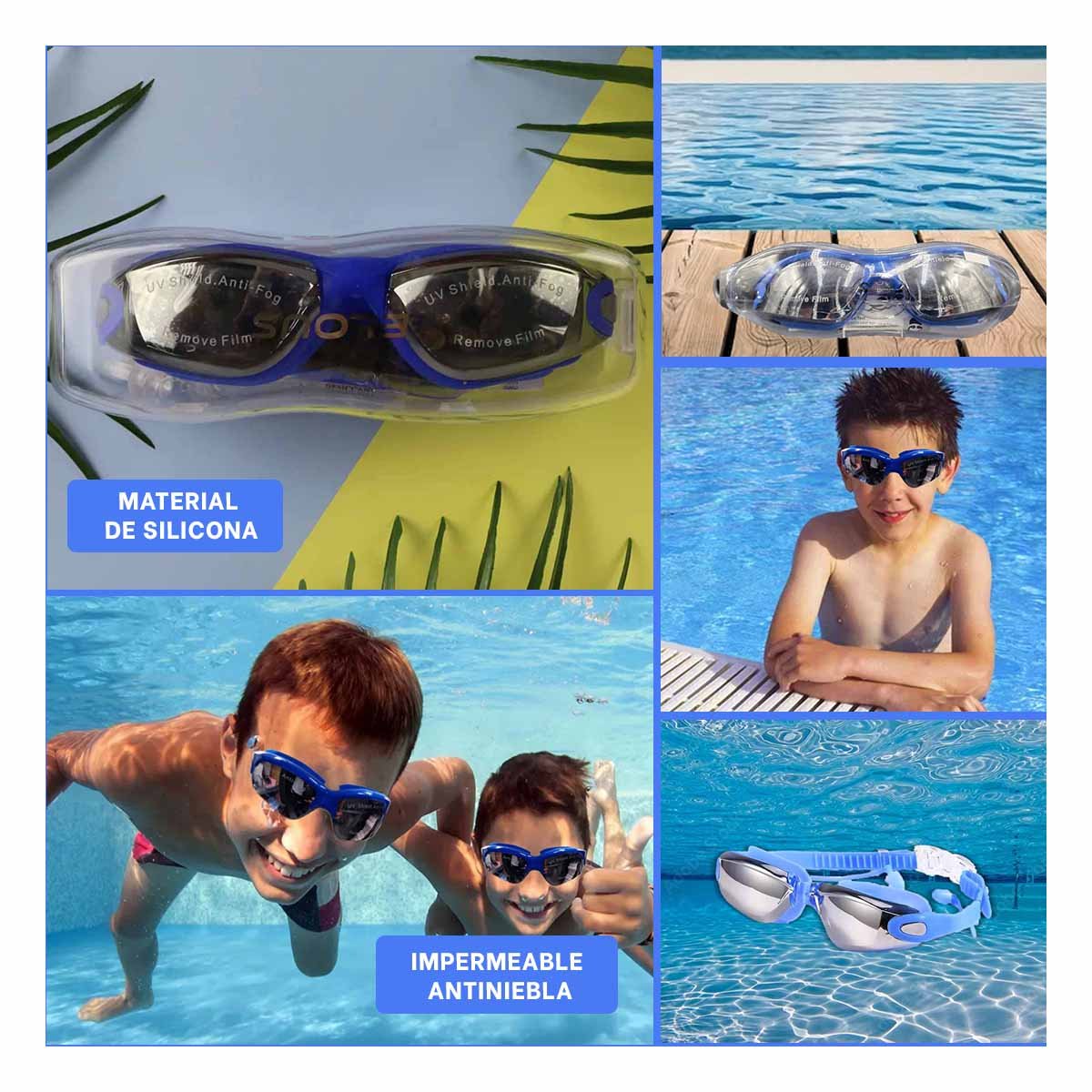 LENTES NATACIÓN RYBIU MG-HN72A FLEXIBLES AZUL + POST-IT ADHESIVOS - 5