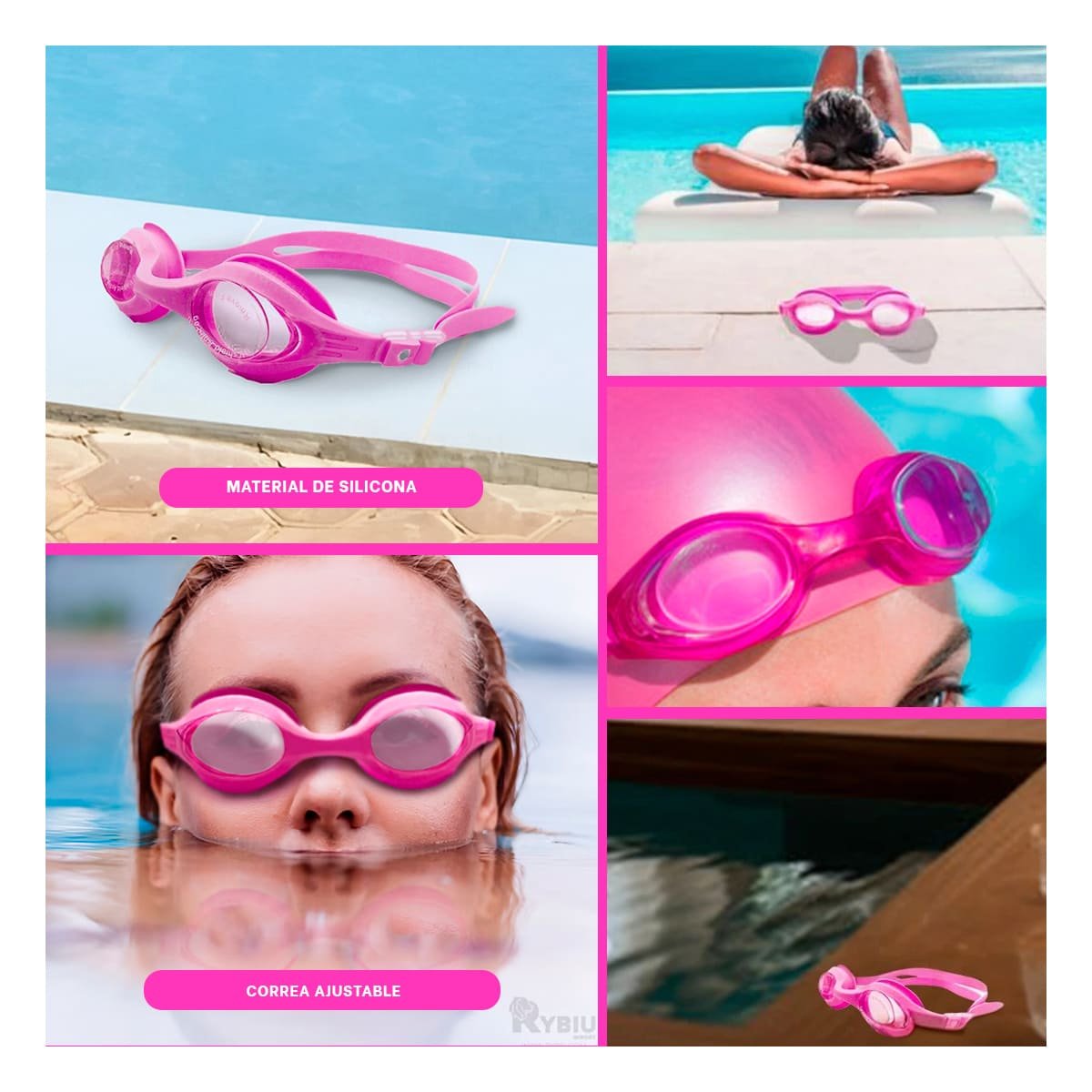 LENTES NATACIÓN RYBIU MG-F268A FLEXIBLES ROSADO + POST-IT ADHESIVOS - 1