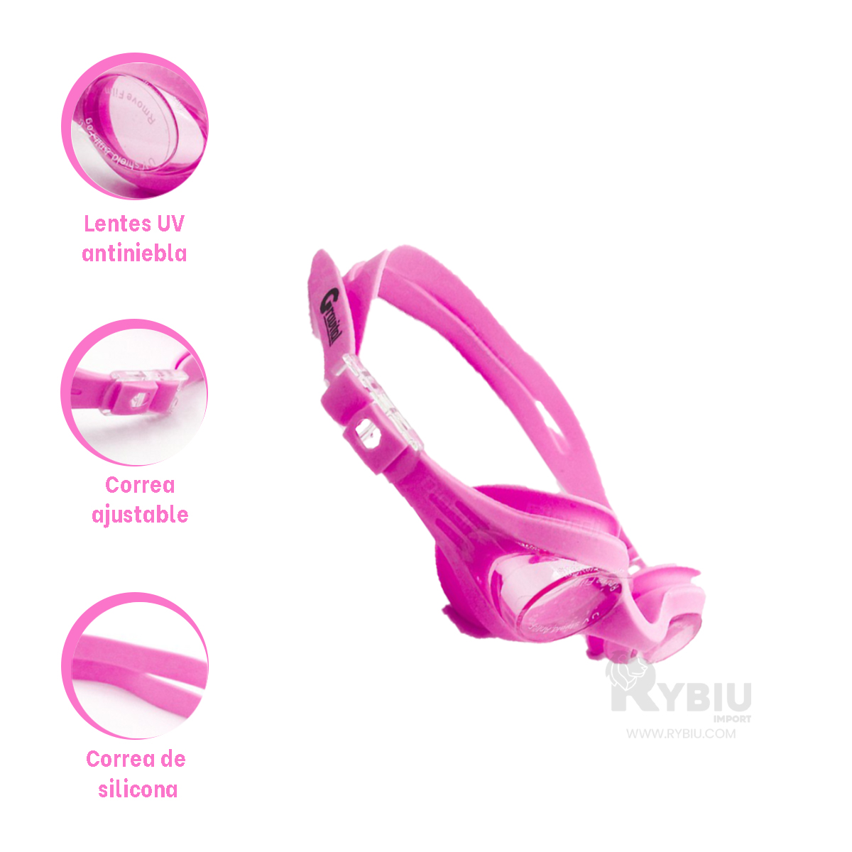 GAFAS NATACIÓN RYBIU MG-F268A PROTECTORES NIÑOS ROSADO + GIFT MINIAGENDA - 3