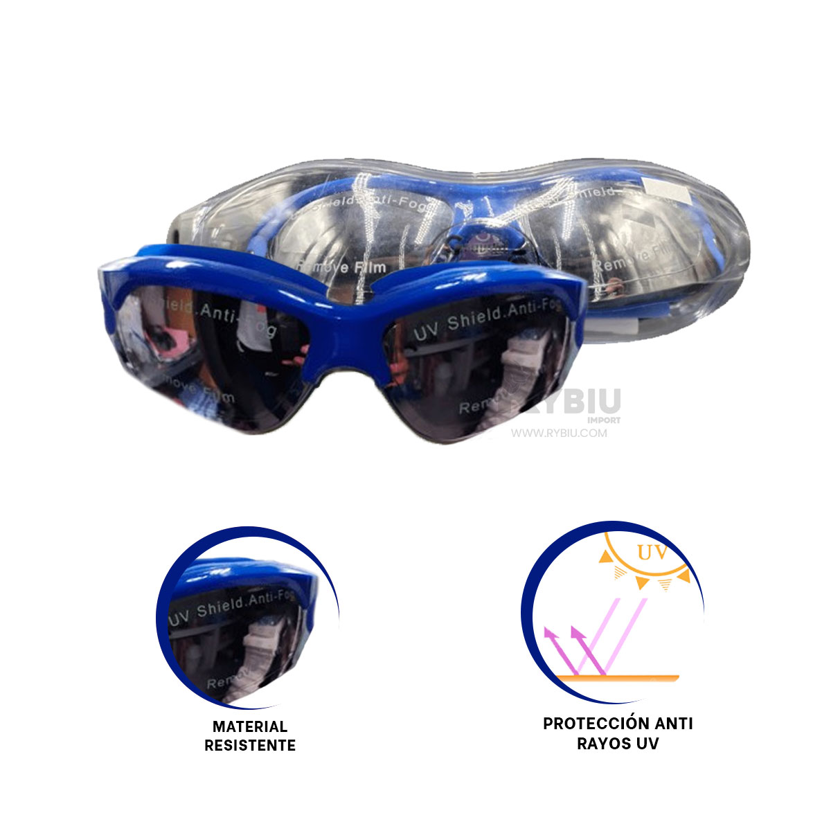 GAFAS NATACIÓN RYBIU MG-HN72A TRANSLUCIDAS AZUL + ENVOLTORIO REGALO - 3