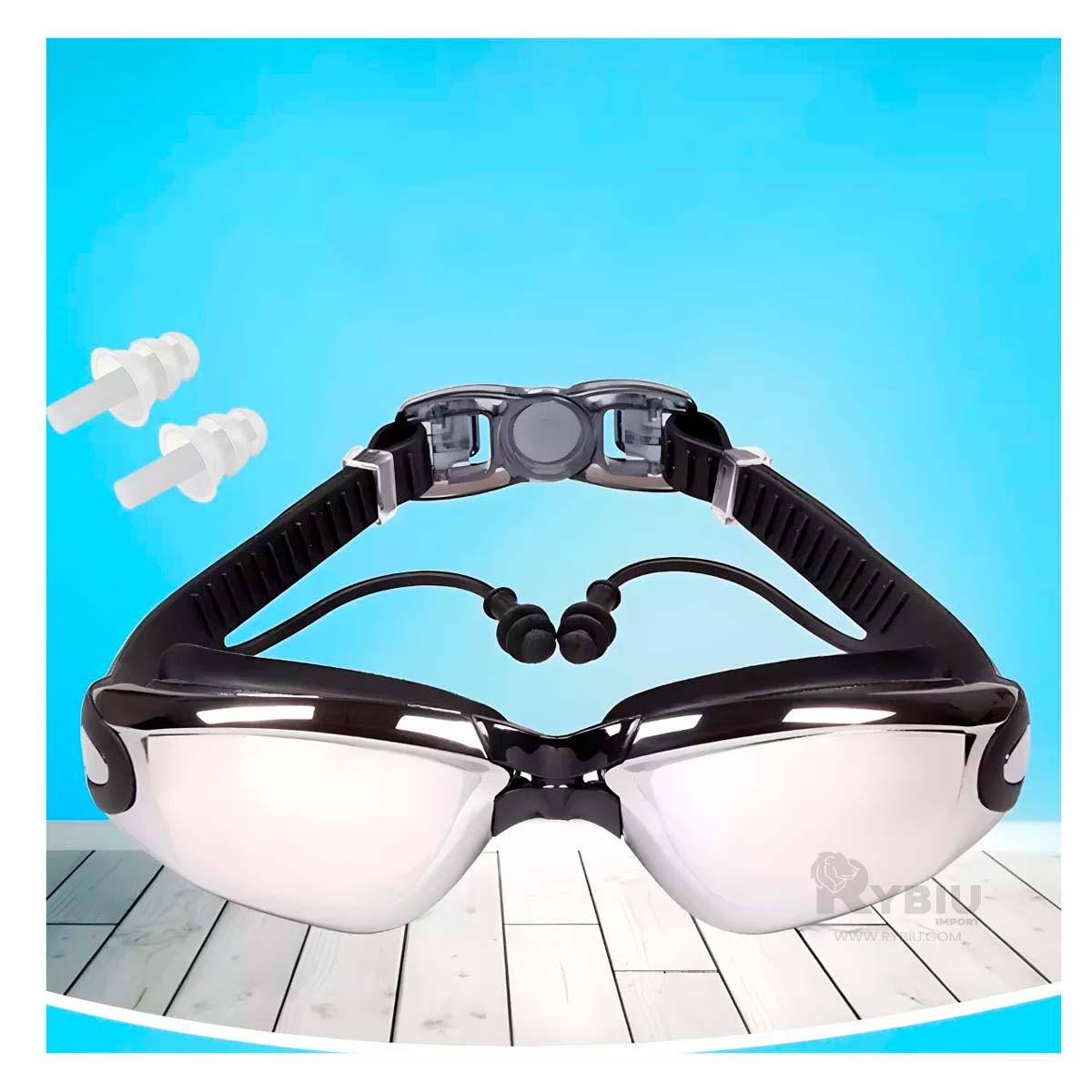 LENTES NATACIÓN RYBIU MG-HN72A LIVIANOS DEPORTISTA NEGRO + GIFT STICKERS - 2