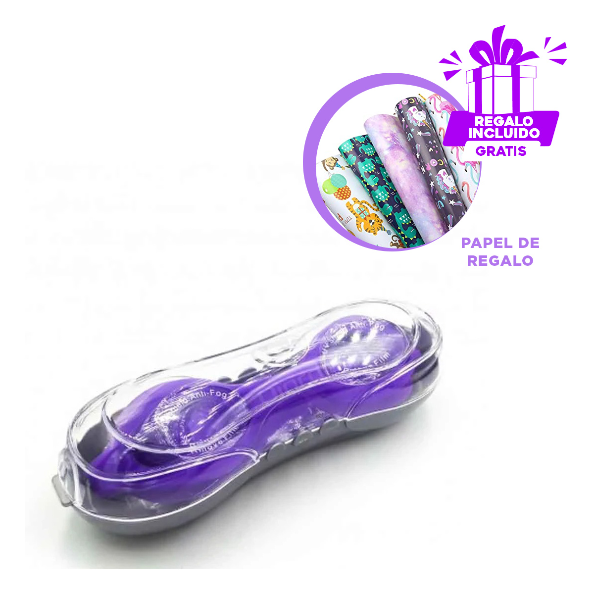 LENTES NATACIÓN RYBIU MG-F268A ANTINIEBLA MORADO + PAPEL REGALO - 1