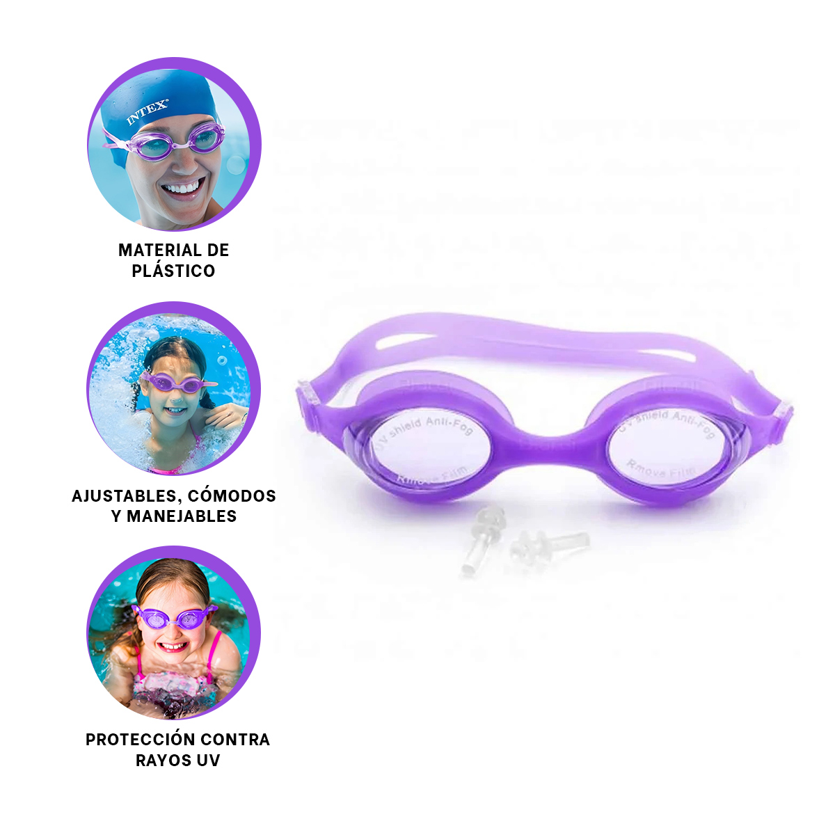 LENTES NATACIÓN RYBIU MG-F268A ANTINIEBLA MORADO + PAPEL REGALO - 3