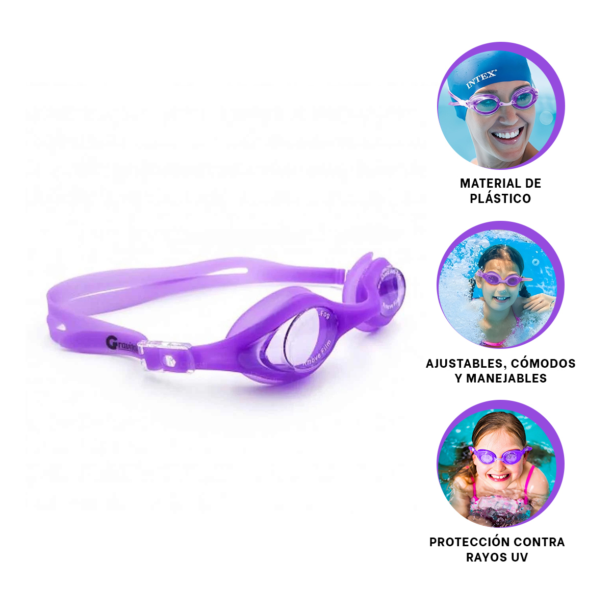 LENTES NATACIÓN RYBIU MG-F268A ANTINIEBLA MORADO + PAPEL REGALO - 4