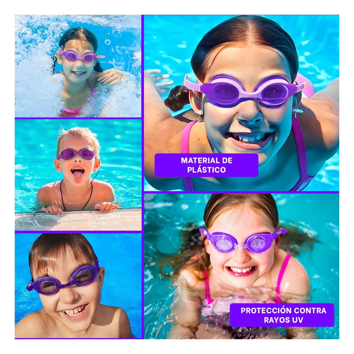 LENTES NATACIÓN RYBIU MG-F268A FLEXIBLES MORADO + POST-IT ADHESIVOS - 1