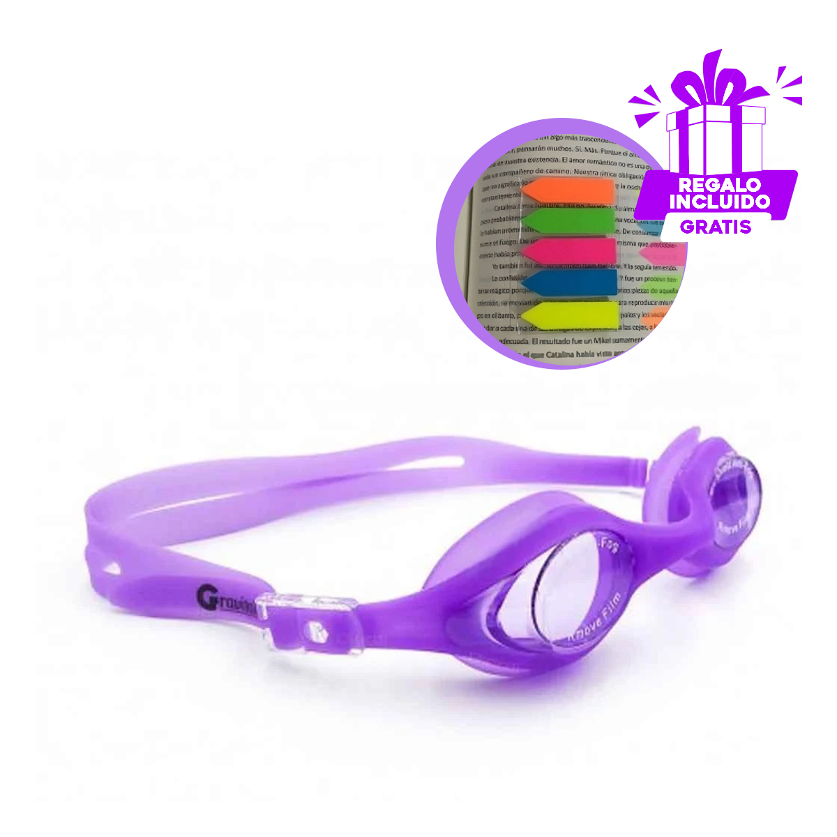 LENTES NATACIÓN RYBIU MG-F268A PRACTICOS MORADO + BANDERITAS ADHESIVAS - 1