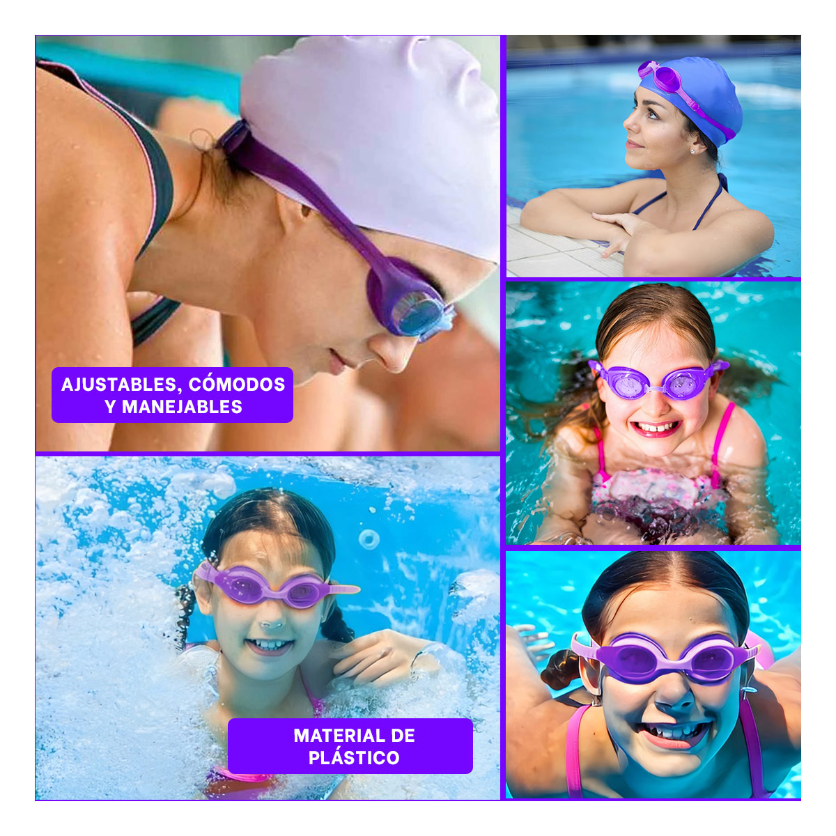 LENTES NATACIÓN RYBIU MG-F268A PRACTICOS MORADO + BANDERITAS ADHESIVAS - 4