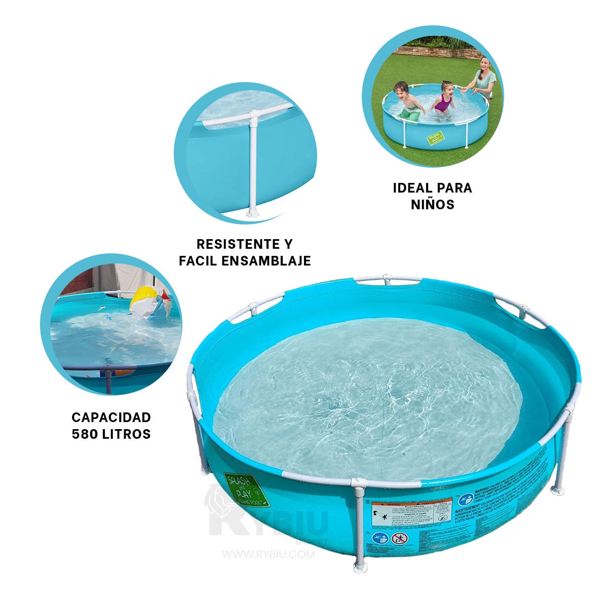 PILETA ATRACTIVA PARA NIÑOS CELESTE Y+BANDERITAS ADHESIVAS - 3