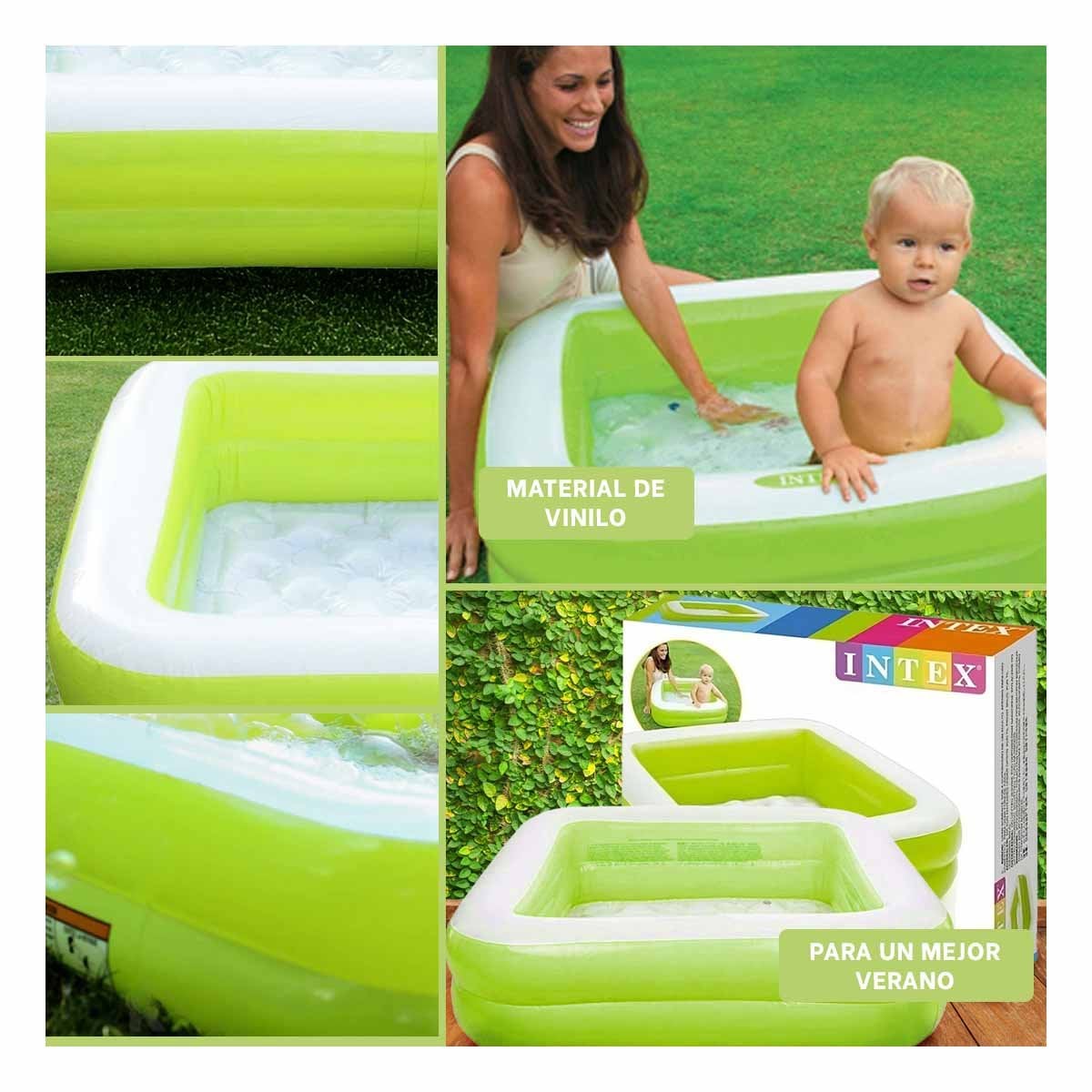 PISCINA INFANTIL ACOLCHADA 85X85X23CM VERDE PARA JUEGOS DE VERANO Y+LIGAS REGALO - 5