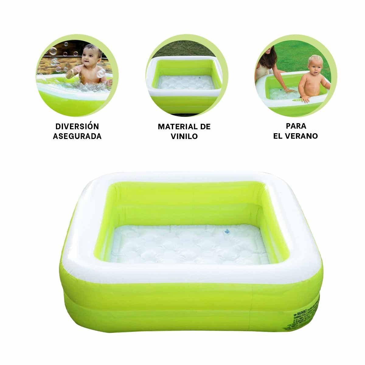PISCINA CUADRADA ACOLCHADA 85X85X23CM VERDE PARA DIVERSION EN HOGAR - 3