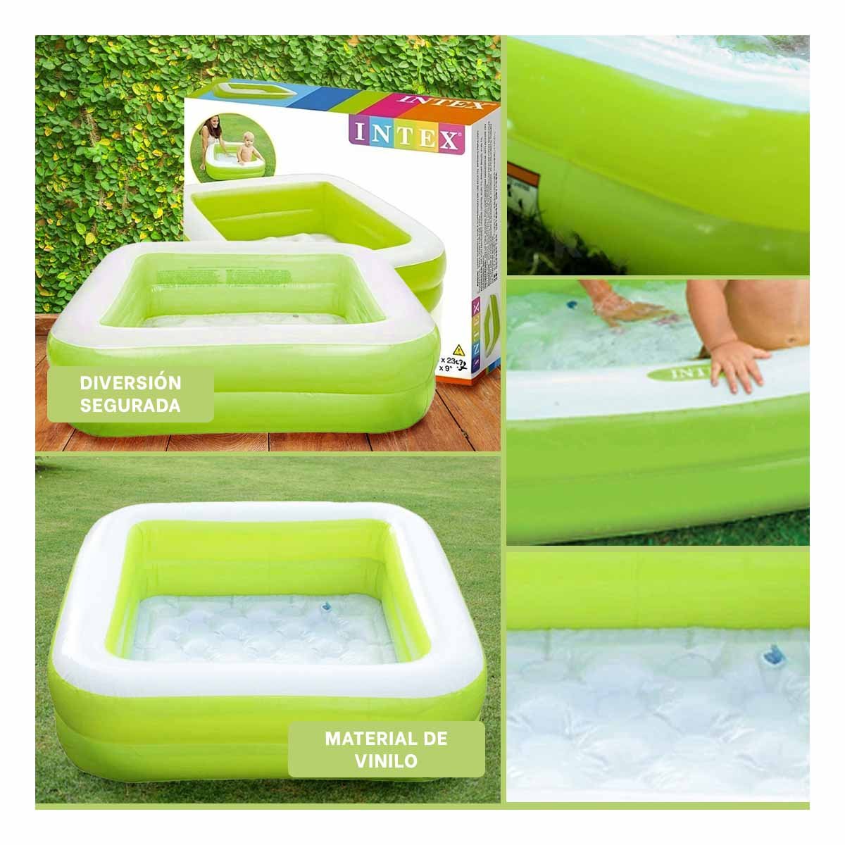 PISCINA CUADRADA ACOLCHADA 85X85X23CM VERDE PARA DIVERSION EN HOGAR - 5