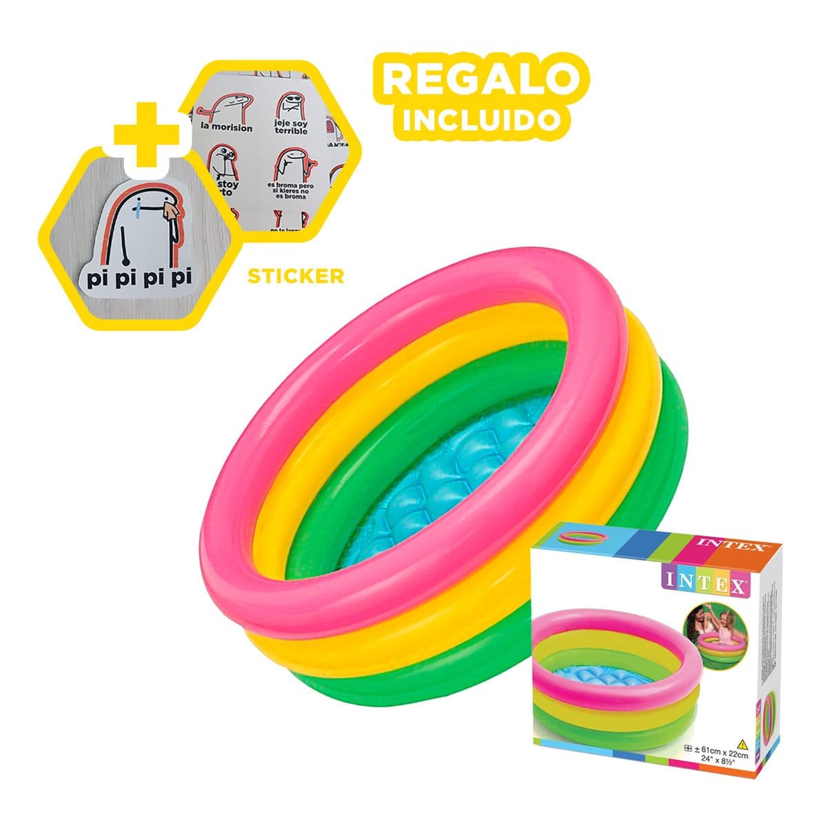 CHAPOTEADERO ARCOIRIS INFLABLE INFANTIL 86 X 25 CM PARA VERANO EN CASA Y+REGALO STICKER - 1
