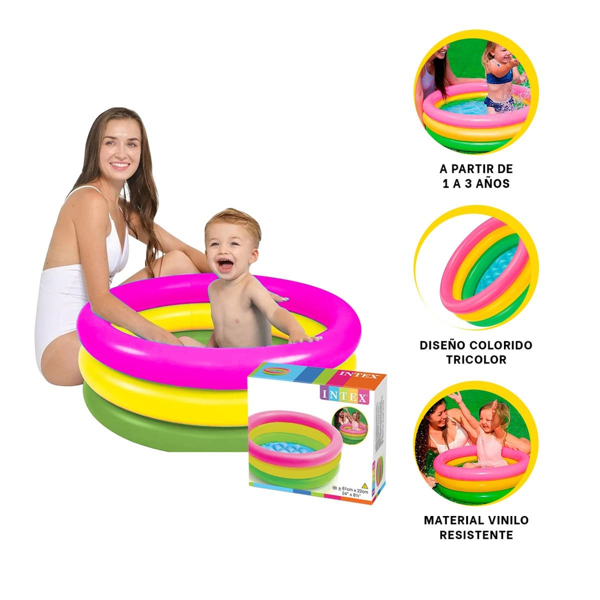 CHAPOTEADERO ARCOIRIS INFLABLE INFANTIL 86 X 25 CM PARA NINOS PEQUENOS - 3