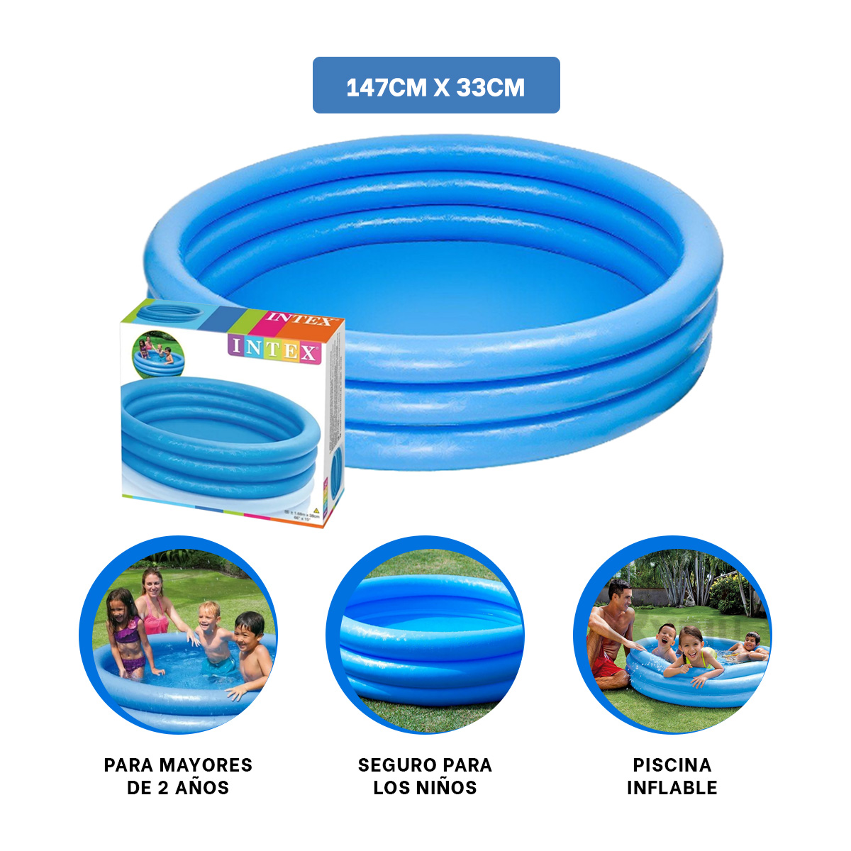 ALBERCA COMODA Y VERSATIL PARA NIÑOS AZUL Y+REGALO STICKERS - 3