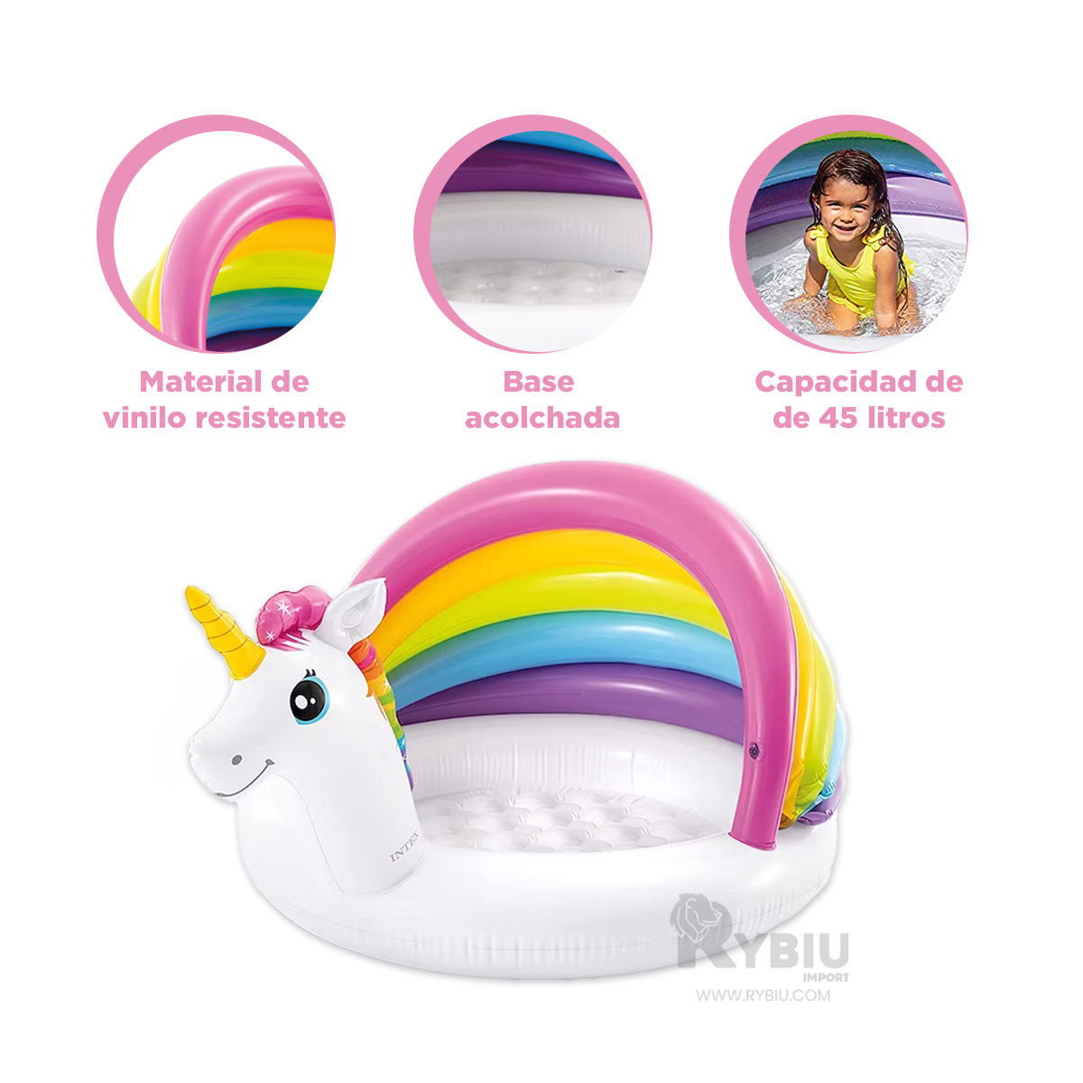 PILETA ACOLCHADA EN UNICORNIO Y+REGALO LIGAS PARA PEINAR - 2