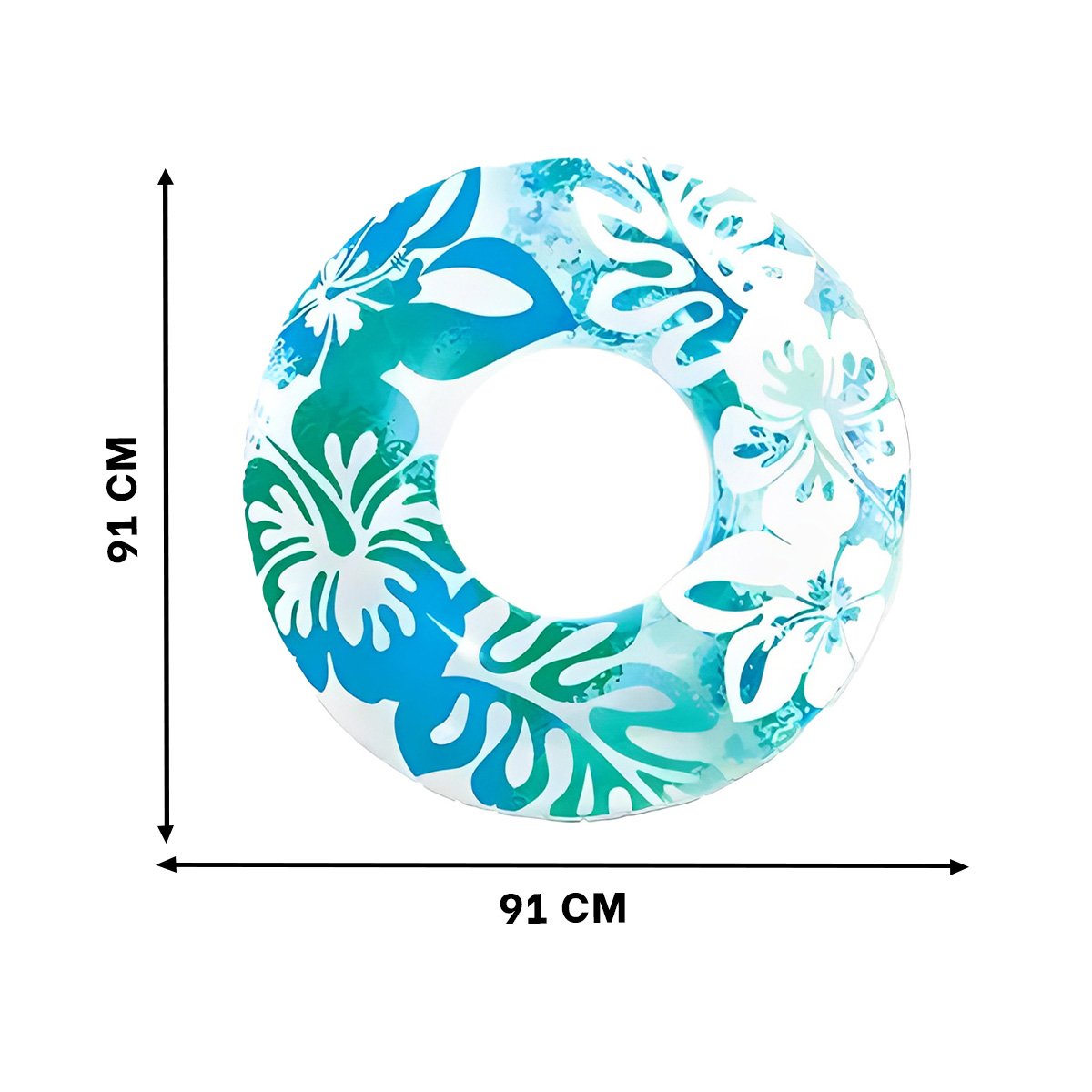 FLOTADOR CIRCULAR CELESTE DE 91 CM CON DISENO FLORAL MARINO PARA PISCINA Y+LIGAS REGALO - 4