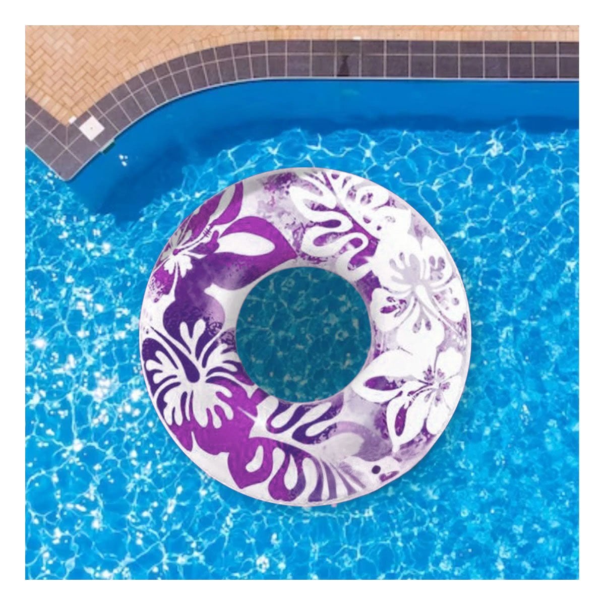 FLOTADOR CIRCULAR MORADO DE 91 CM CON DISENO FLORAL MARINO PARA PISCINA Y+LIGAS REGALO - 1
