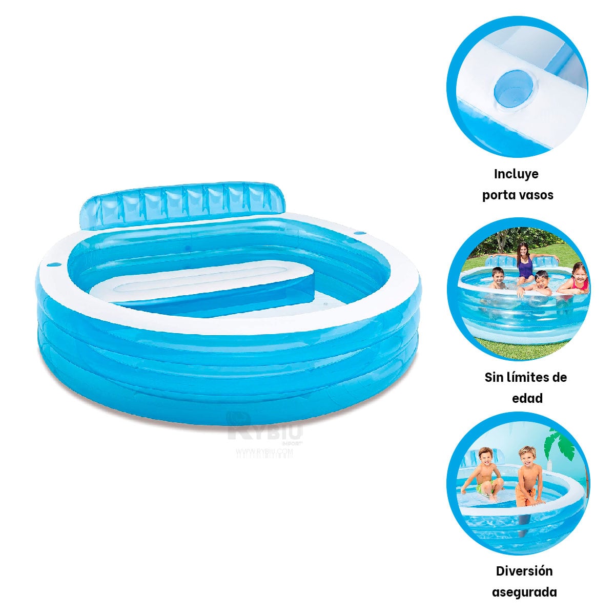 ALBERCA TRANQUILA INFANTIL DE COLOR CELESTE Y+GIFT STICKERS - 3