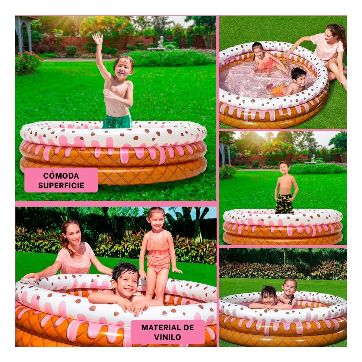 PILETA INFLABLE CON DISENO HELADO PARA PATIO Y AMBIENTES ABIERTOS Y+LIGAS REGALO - 5