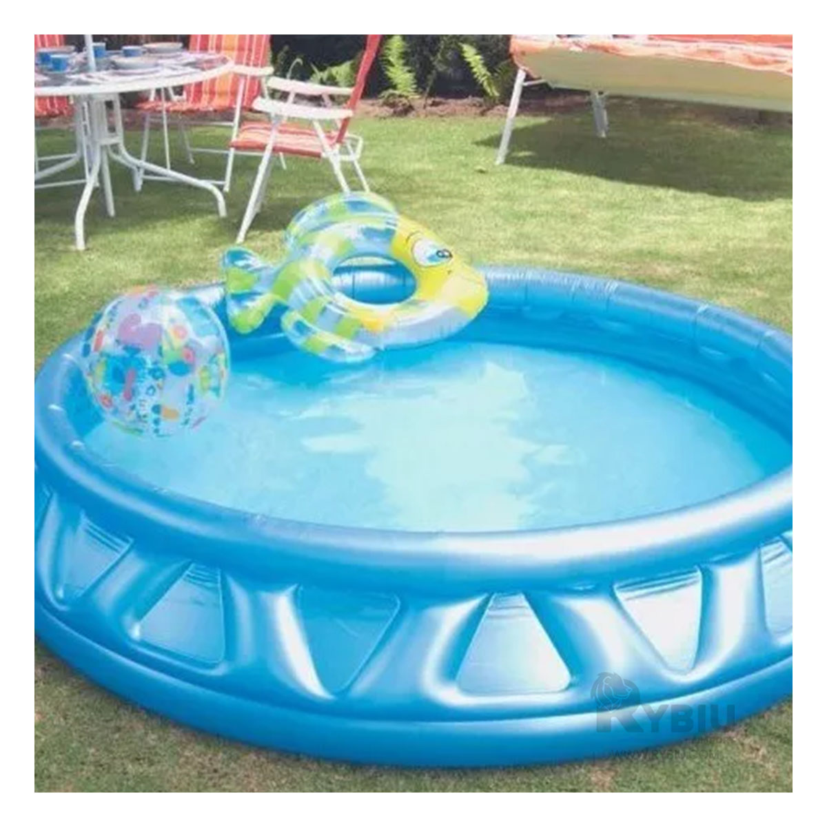 PILETA DE AIRE CON COLOR CELESTE Y+BANDERITAS ADHESIVAS - 4