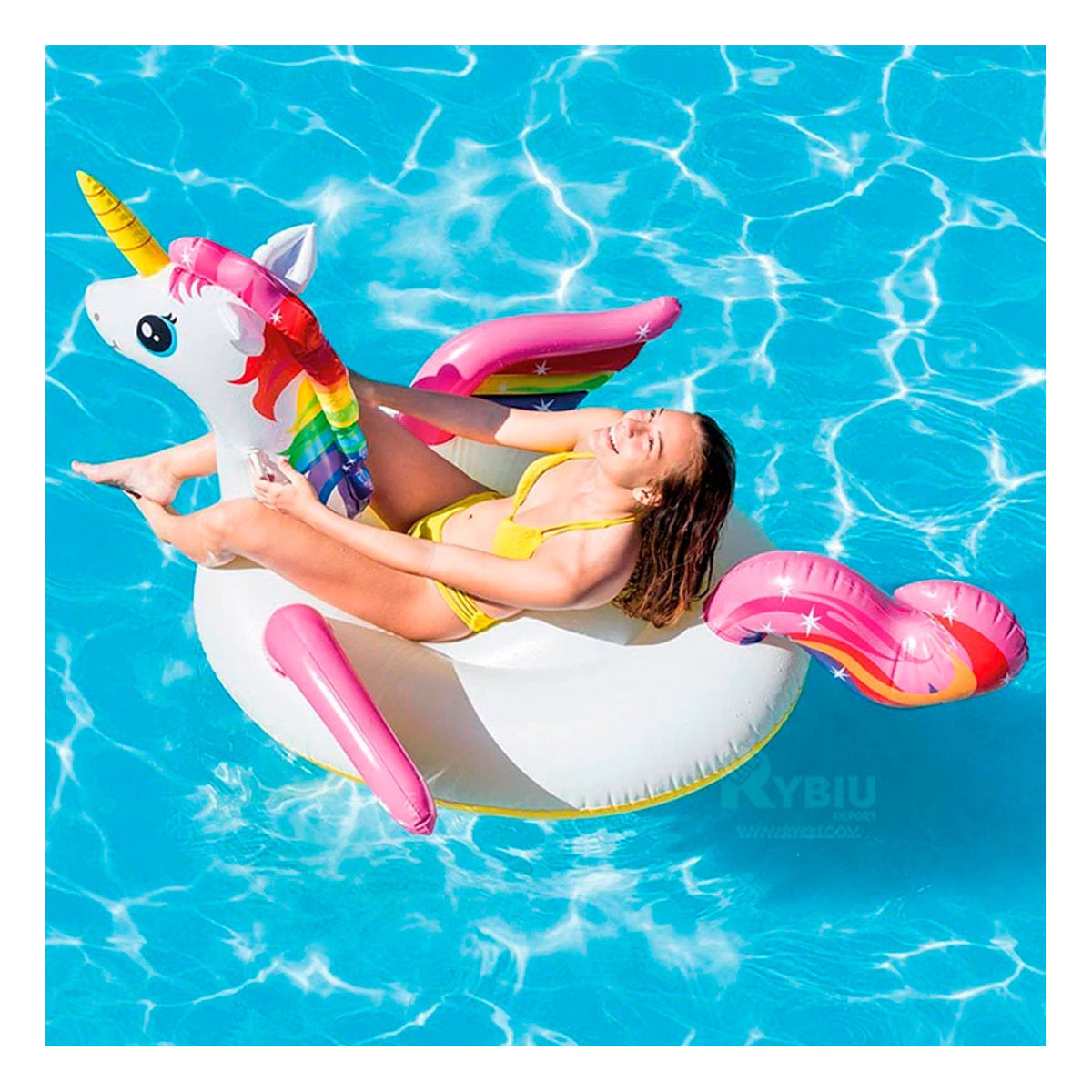 INFLABLE SENCILLO Y COMODO DE UNICORNIO Y+GIFT STICKERS - 2