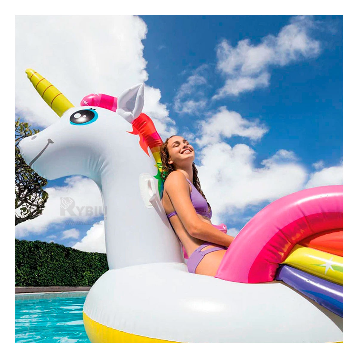 INFLABLE SENCILLO Y COMODO DE UNICORNIO Y+GIFT STICKERS - 4
